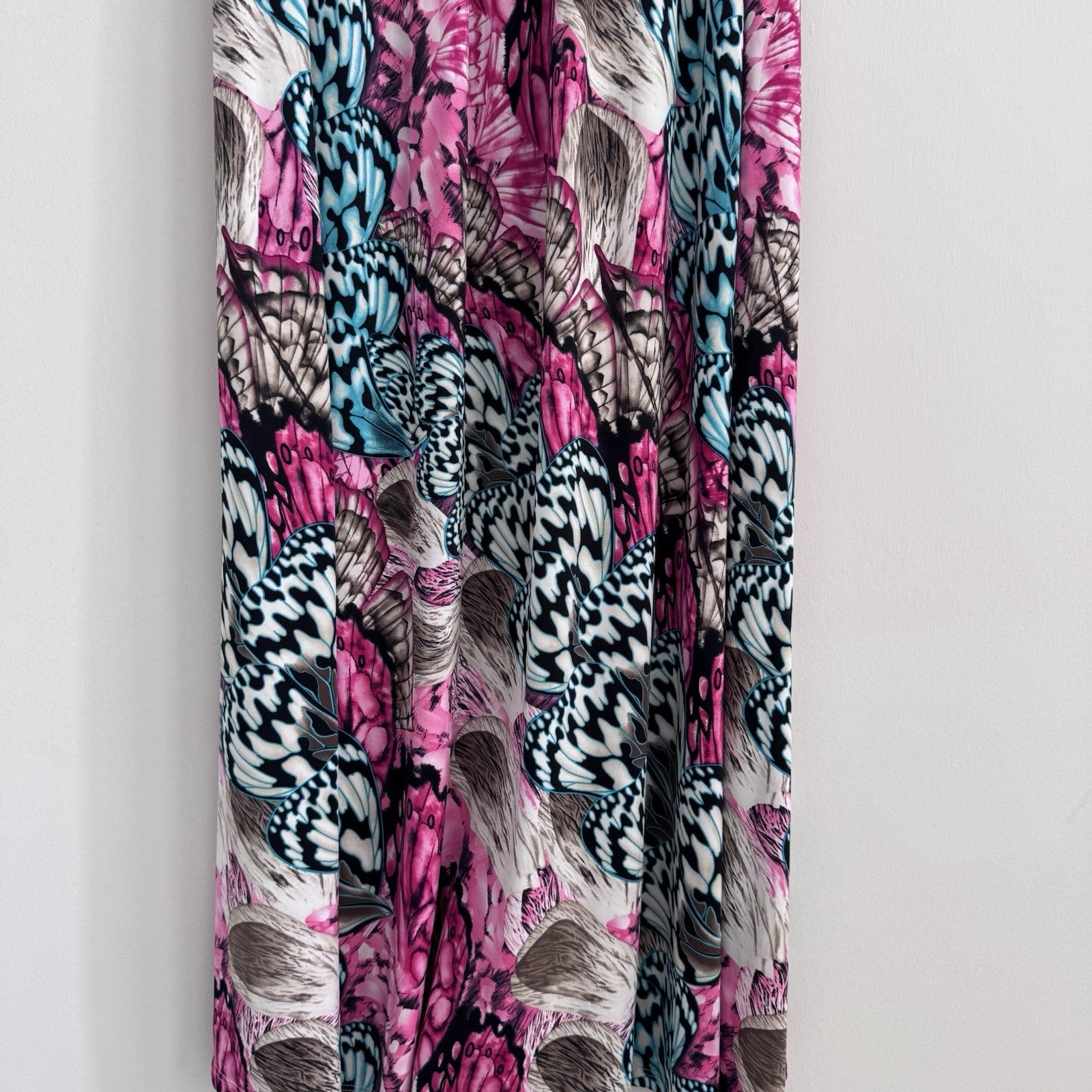 Body Central Y2K Butterfly Halter Maxi Dress Pink Teal M