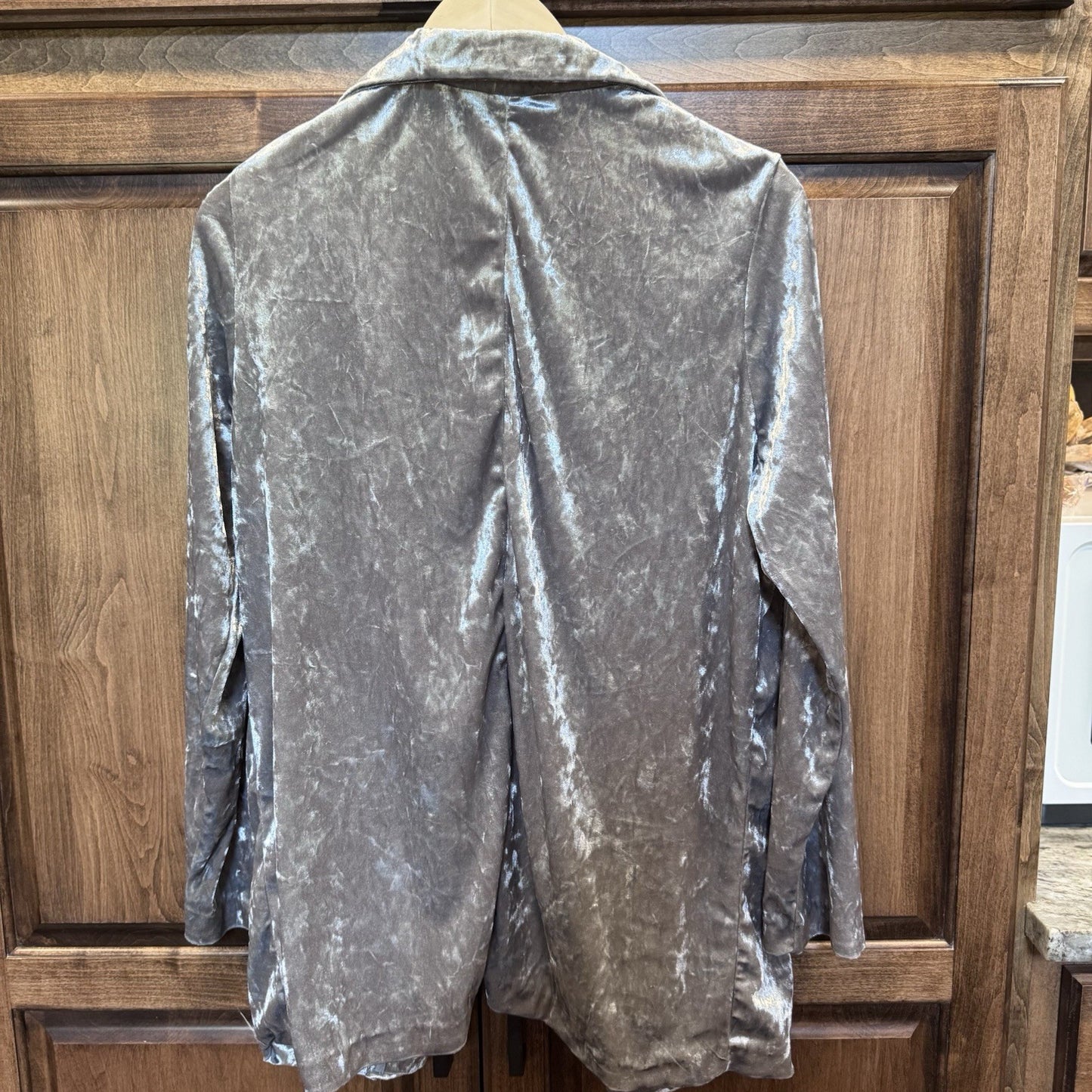 Divided by H&M Crushed Velvet Open Front Blazer Jacket Gray Silver Size Medium
