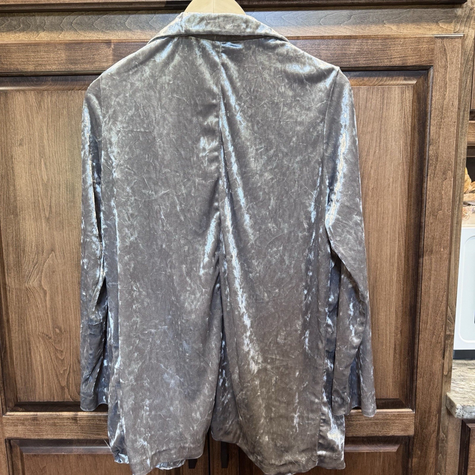 Divided by H&M Crushed Velvet Open Front Blazer Jacket Gray Silver Size Medium