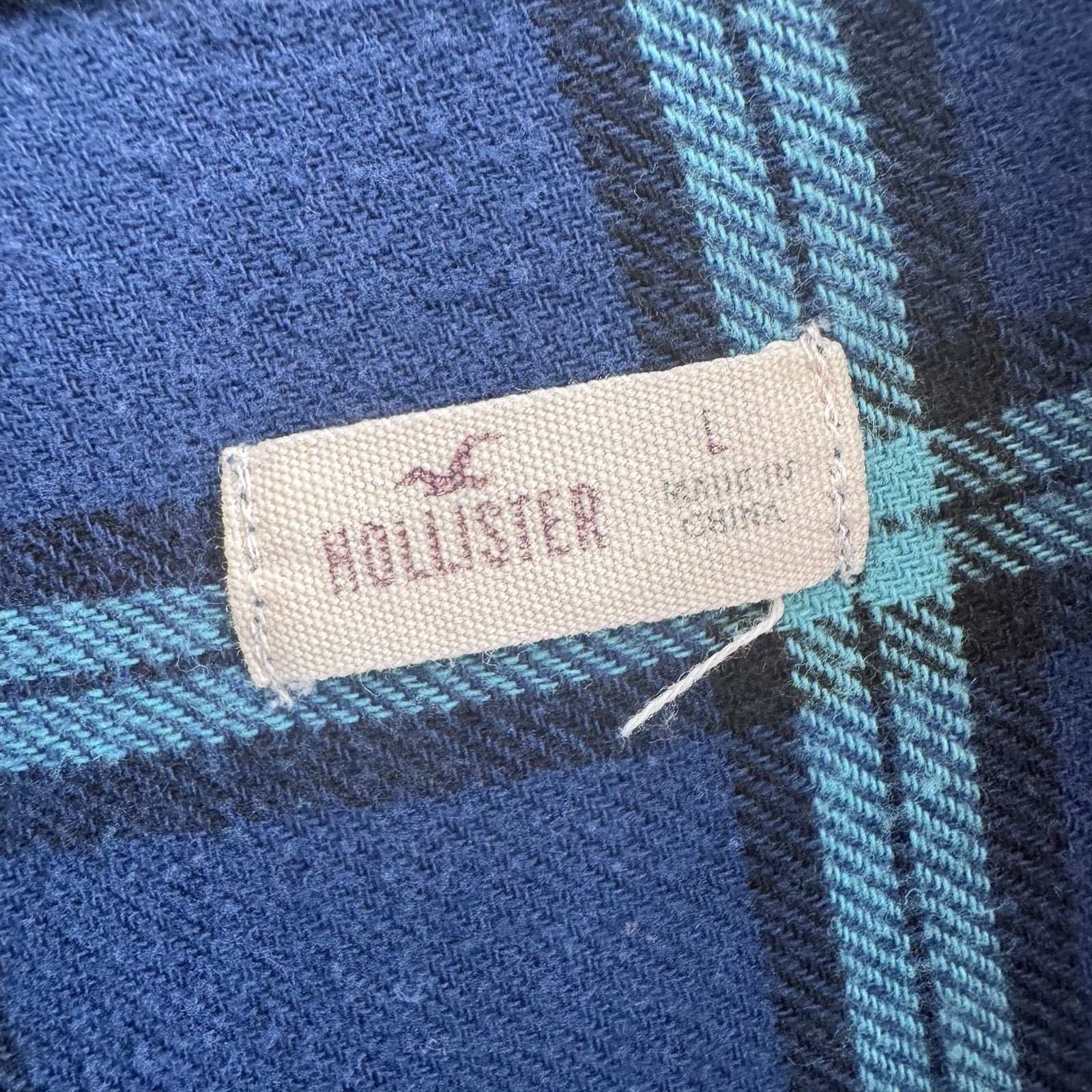 Hollister Blue Plaid Flannel Button Up Shirt Women’s L Cotton Oversized