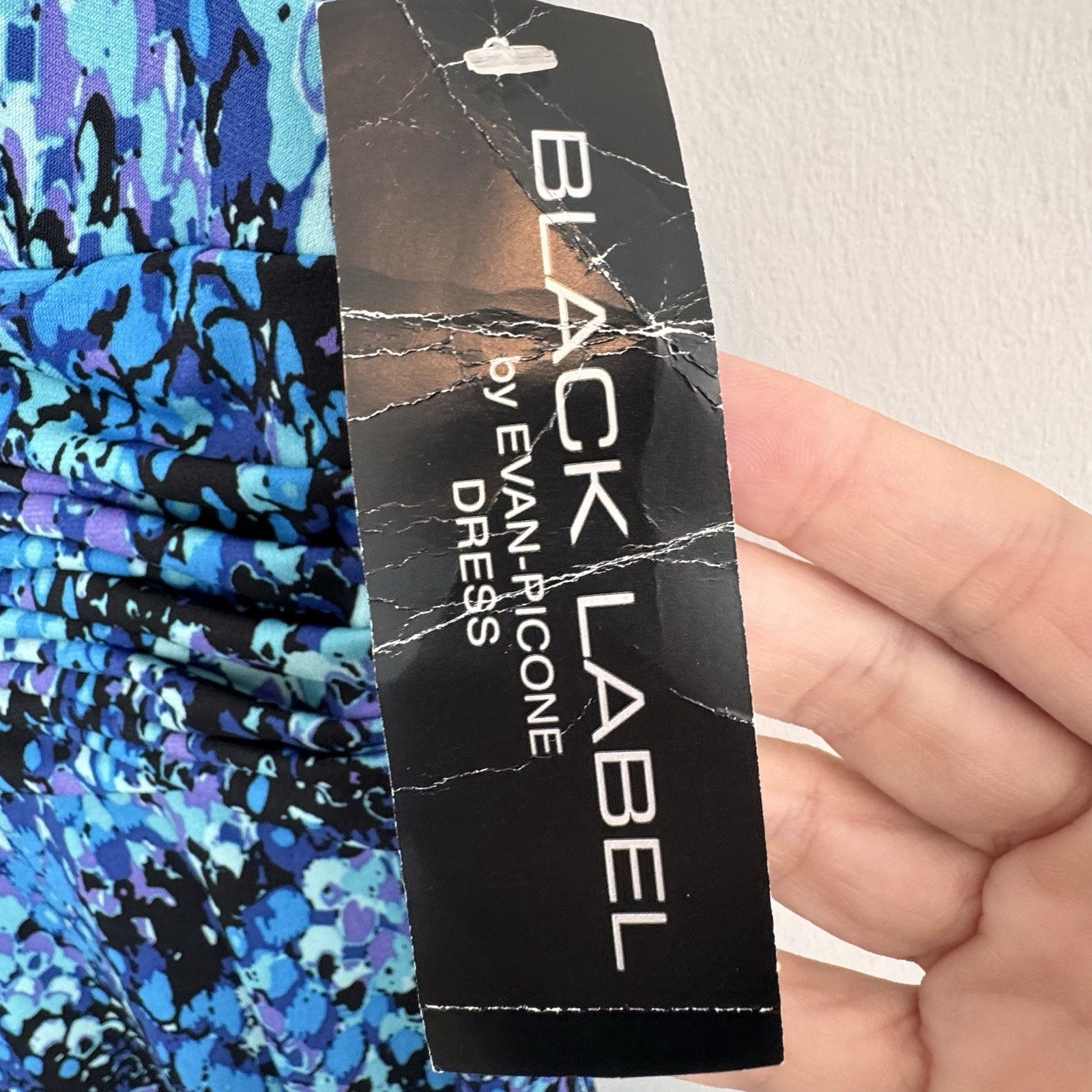 BLACK LABEL by EVAN PICONE Womens Sheath Dress Blue Abstract Ruched Waist Sz 10
