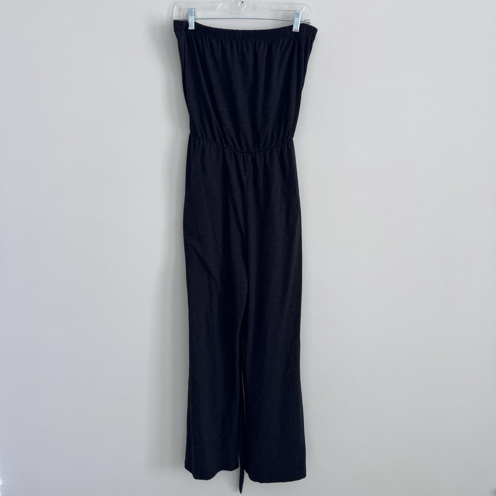 Moon Ryder Strapless Wide Leg Jumpsuit L Black Tie Waist USA Y2K