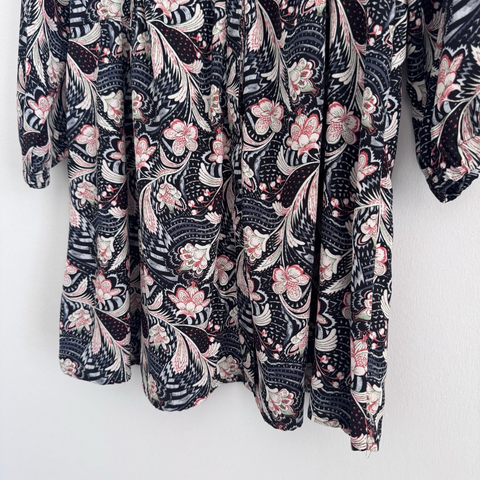 Melloday Womens M Floral Button Front Dress Long Sleeve Boho