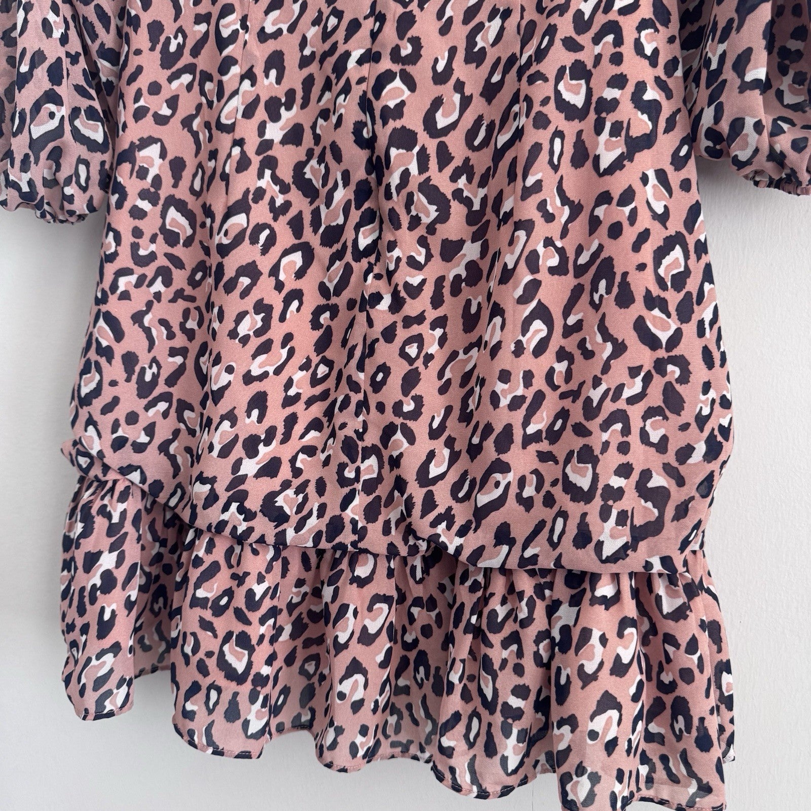 Sugar Lips Leopard Print Dress Small Ruched Ruffle Long Sleeve