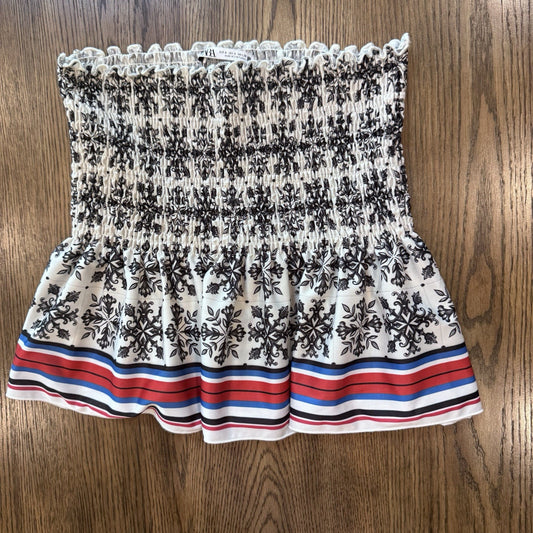 ZARA Smocked Tube Top Women’s Small Strapless Black White Stripe Boho