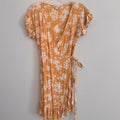 BILLABONG Wrap & Roll Mini Dress Sz S Yellow Floral VNeck Flutter Sleeve Women’s