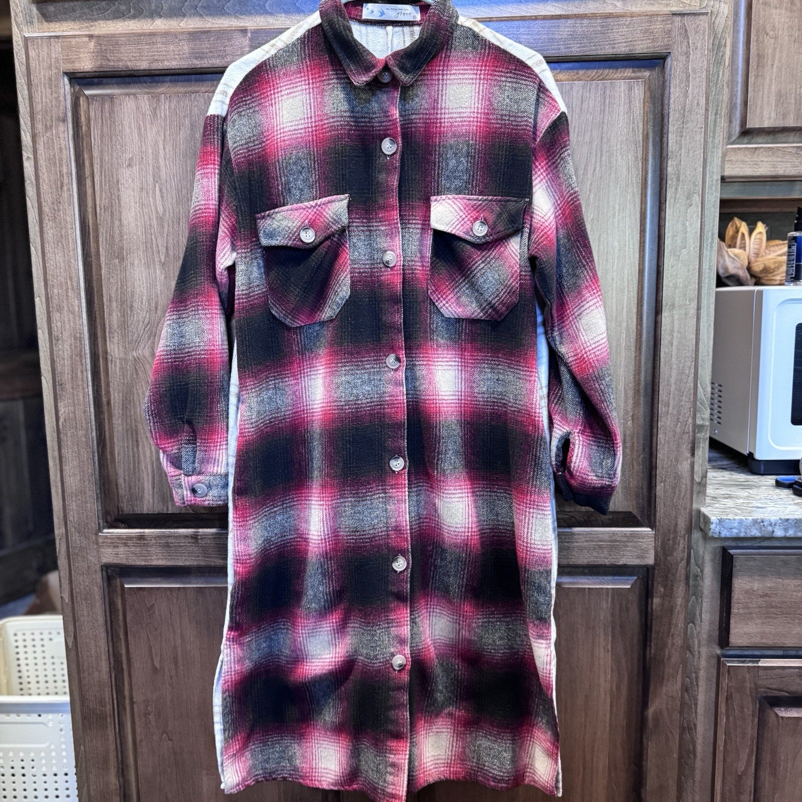 Grace Shacket Size Small Plaid Button Front Long Shirt Jacket