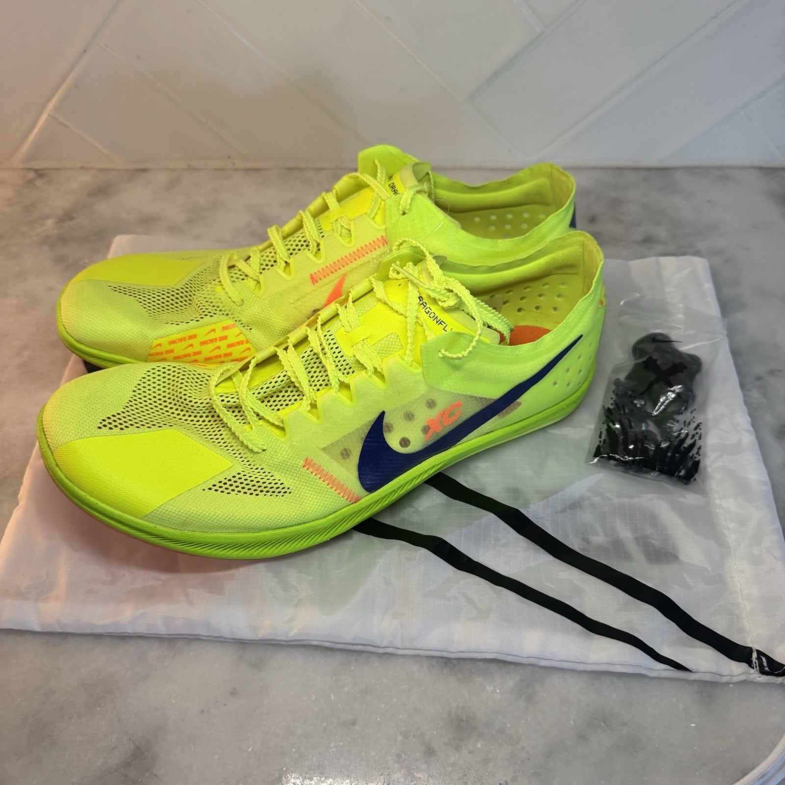 Nike Zoom XC Cross Country Racing Spikes Volt Size 14 New W/Bag Dragonfly