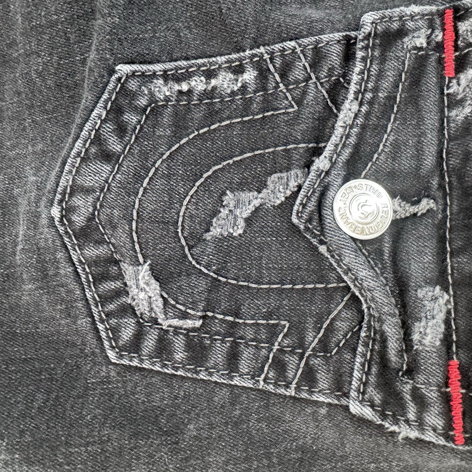 True Religion Y2K Cut Off Shorts 30 Black Red Stitch Flap Women’s