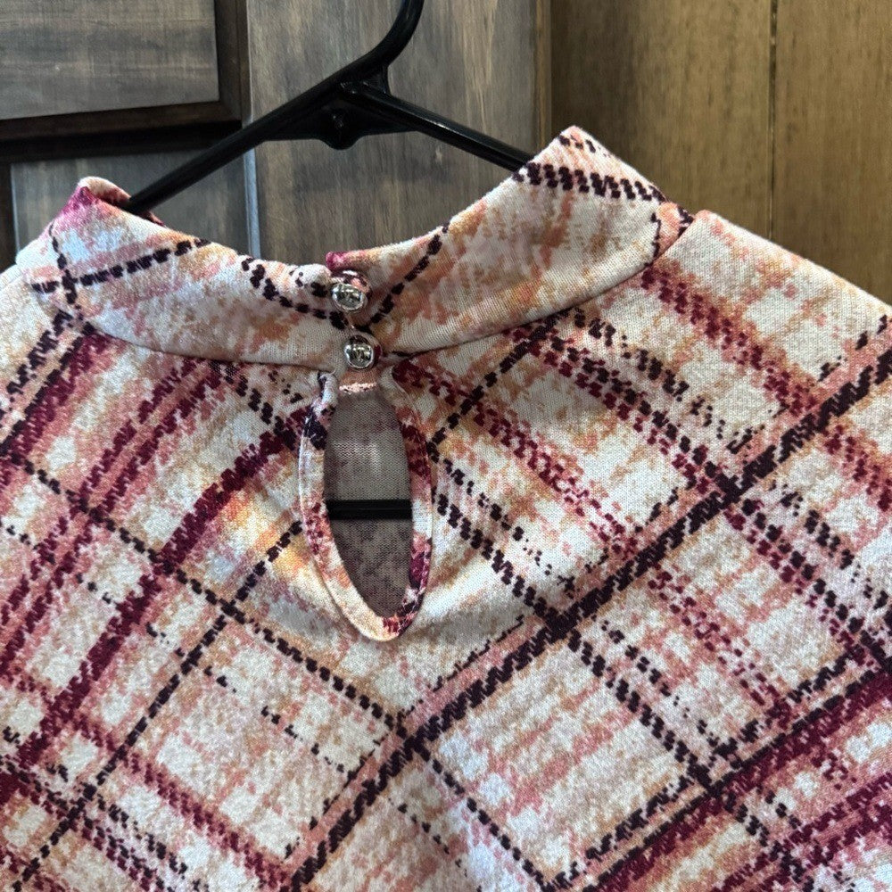 PerSeption Concept Plaid Mock Neck Long Sleeve Blouse | Size L