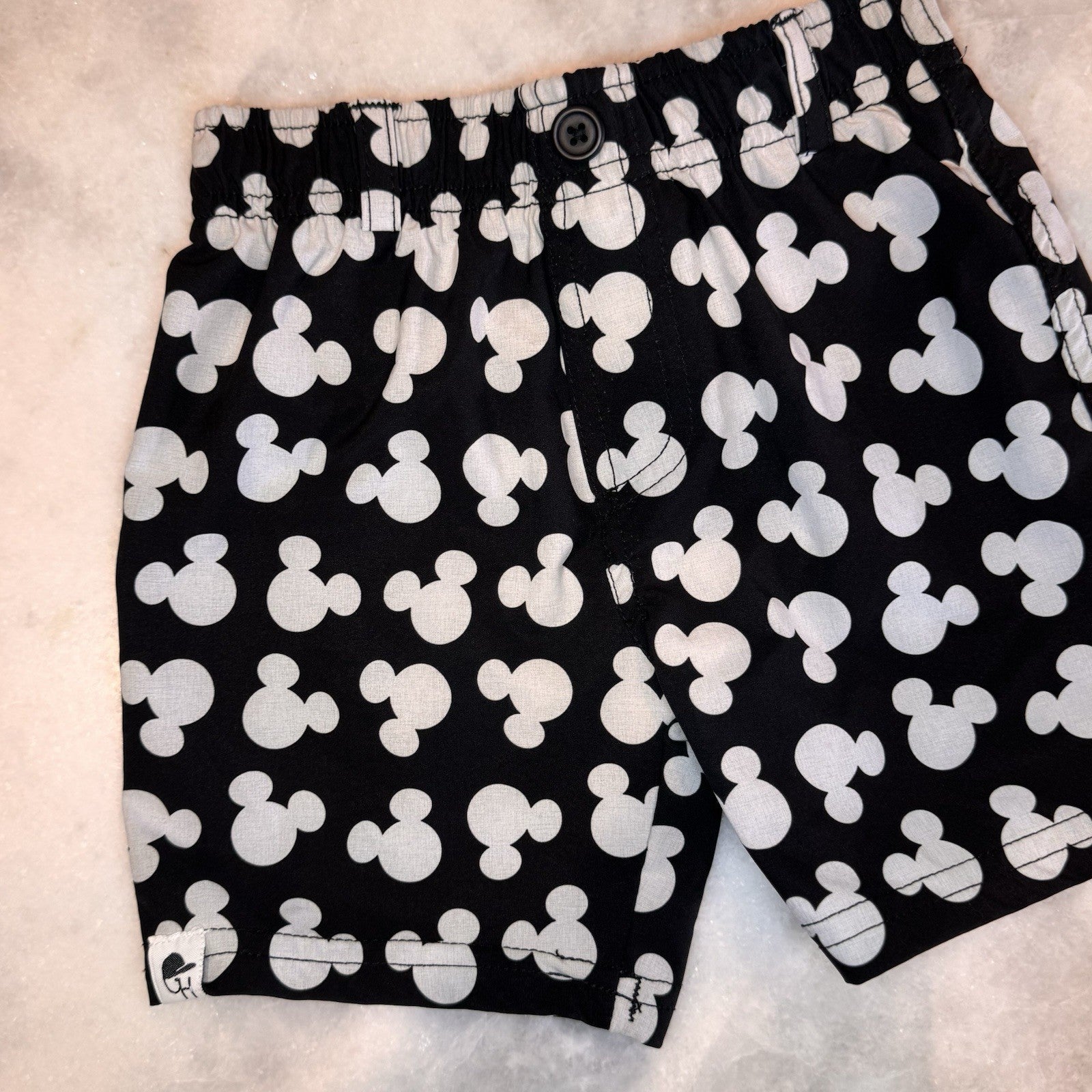 George Hats Mickey Mouse Board Shorts Boys 2-3T Black White Disney Swim Trunks