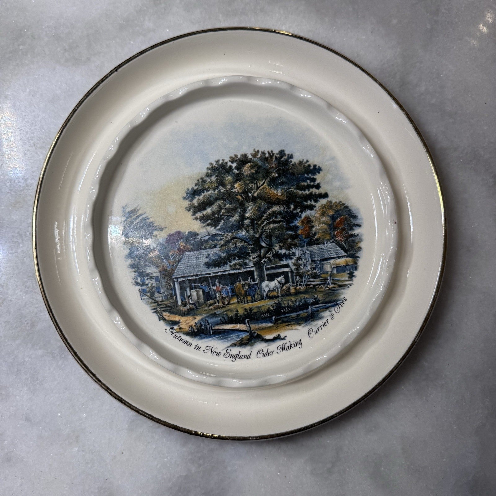 Vintage Currier & Ives Autumn in New England Cider Making Plate 8”