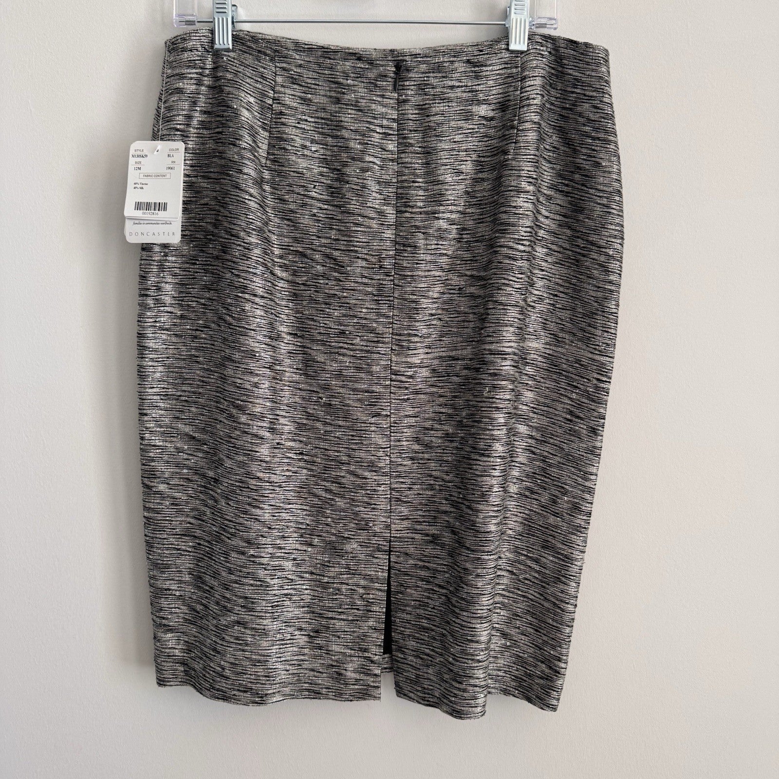 Doncaster Silk Blend Pencil Skirt Size 12 Black Gray Career Office NWT Women’s