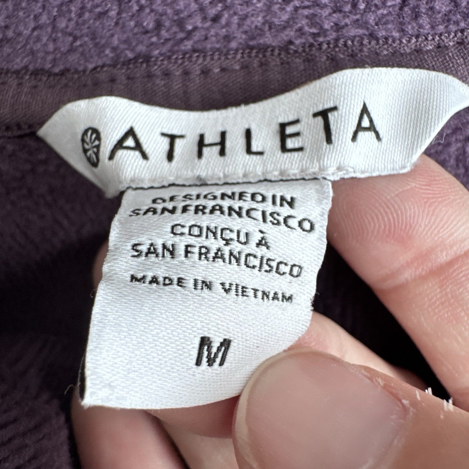 Athleta Medium Cozy Karma Asymmetrical Red Purple Zip Pullover Fleece Jacket EUC