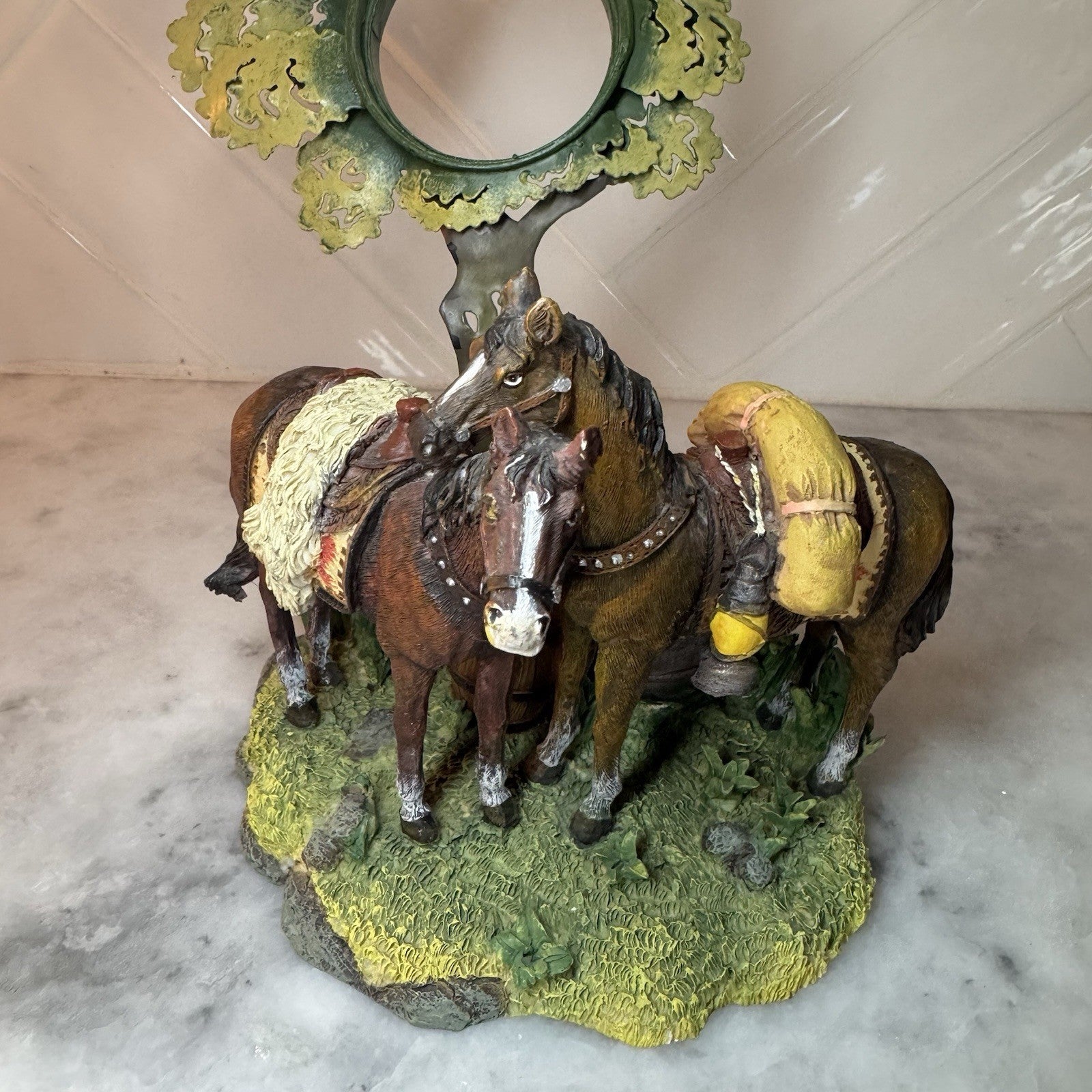 Western Horse Tree Figurine Tea Light Candle Holder Rustic Cowboy Decor Vintage