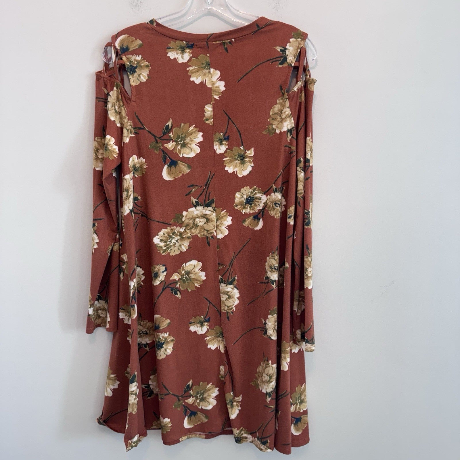 Altar’d State M Floral Cold Shoulder Dress Rust Boho Long Sleeve Mini