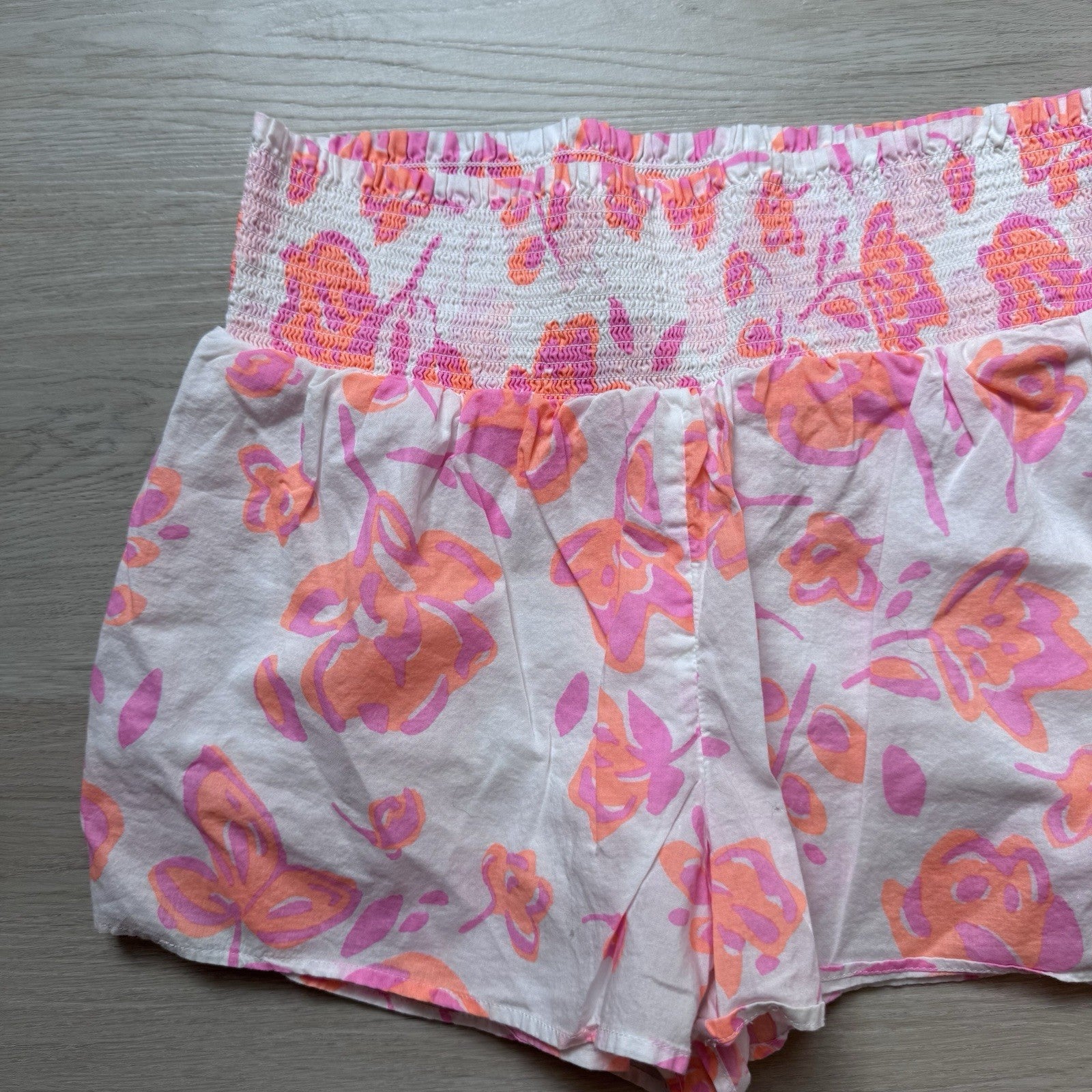 Vineyard Vines Floral Shorts Pink Orange Smocked Waist Cotton Women Small
