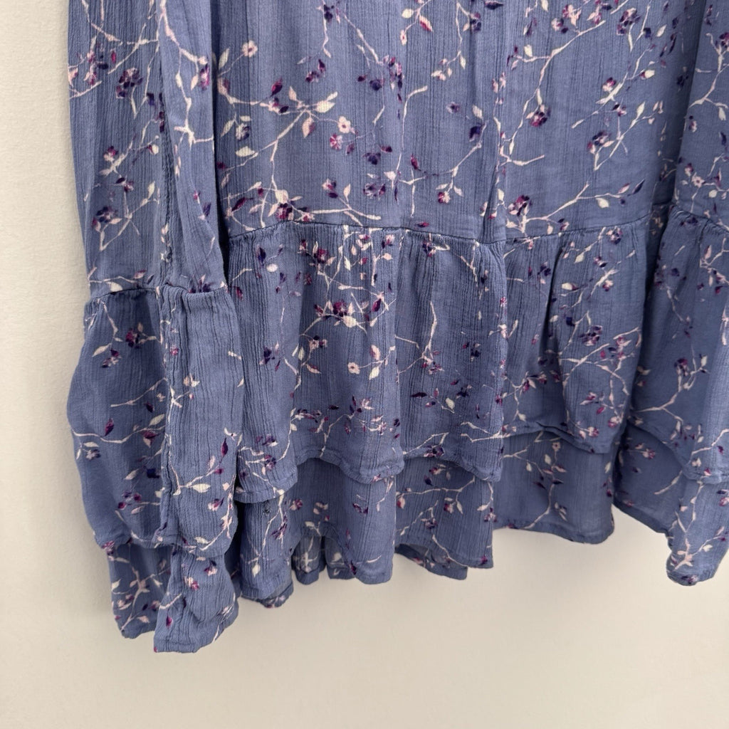 J Jill Blue Floral Sleeveless Midi Dress Petite L Rayon Tiered Boho