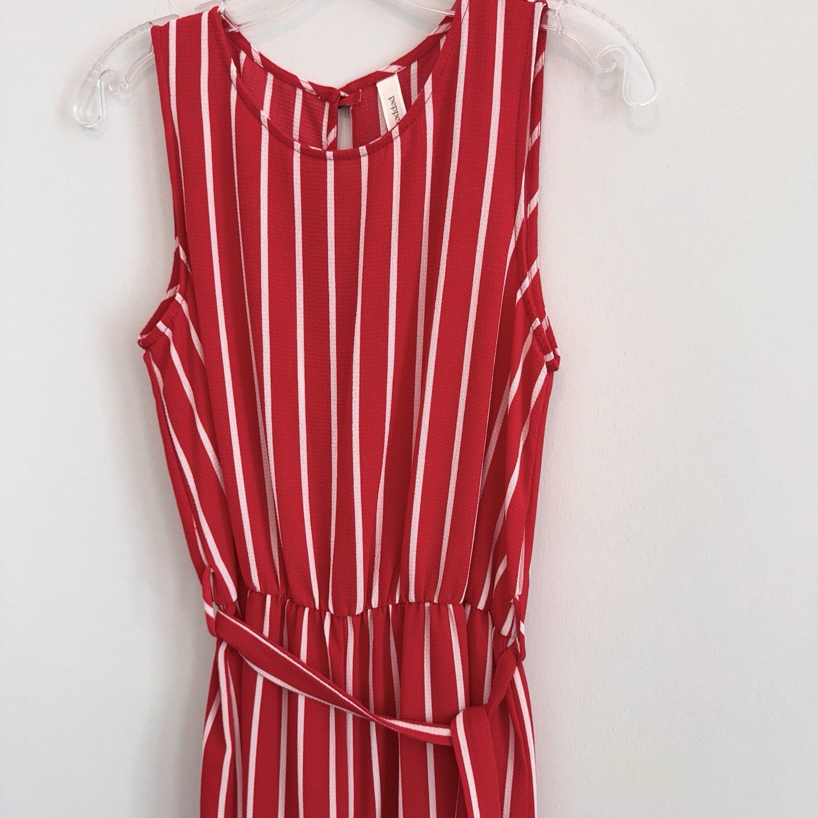 Peppermint Boutique Red White Striped Jumpsuit Small S Wide Leg Cutout Back
