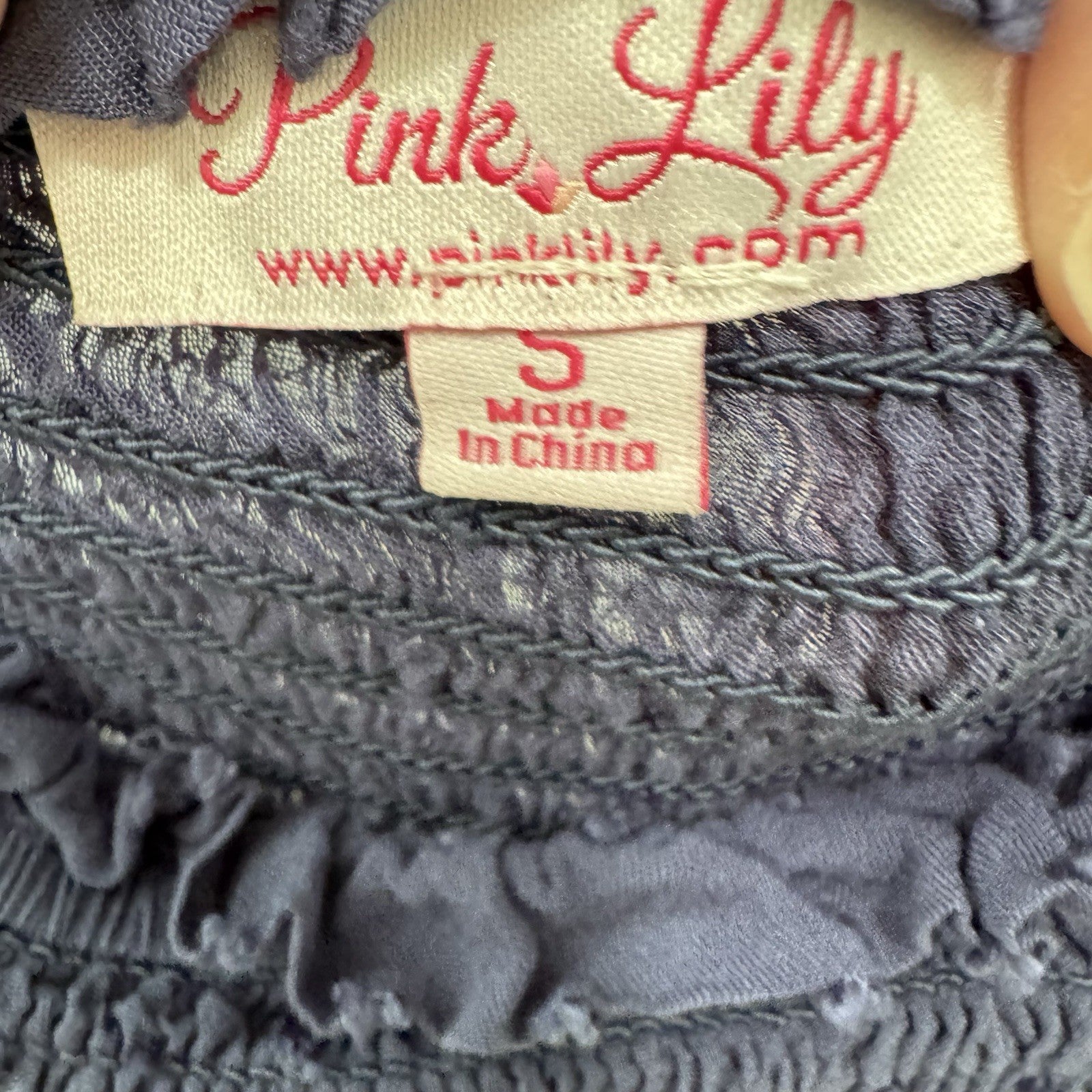 Pink Lily Navy Swiss Dot Top S Long Sleeve Smocked Peplum Ruffle Blouse