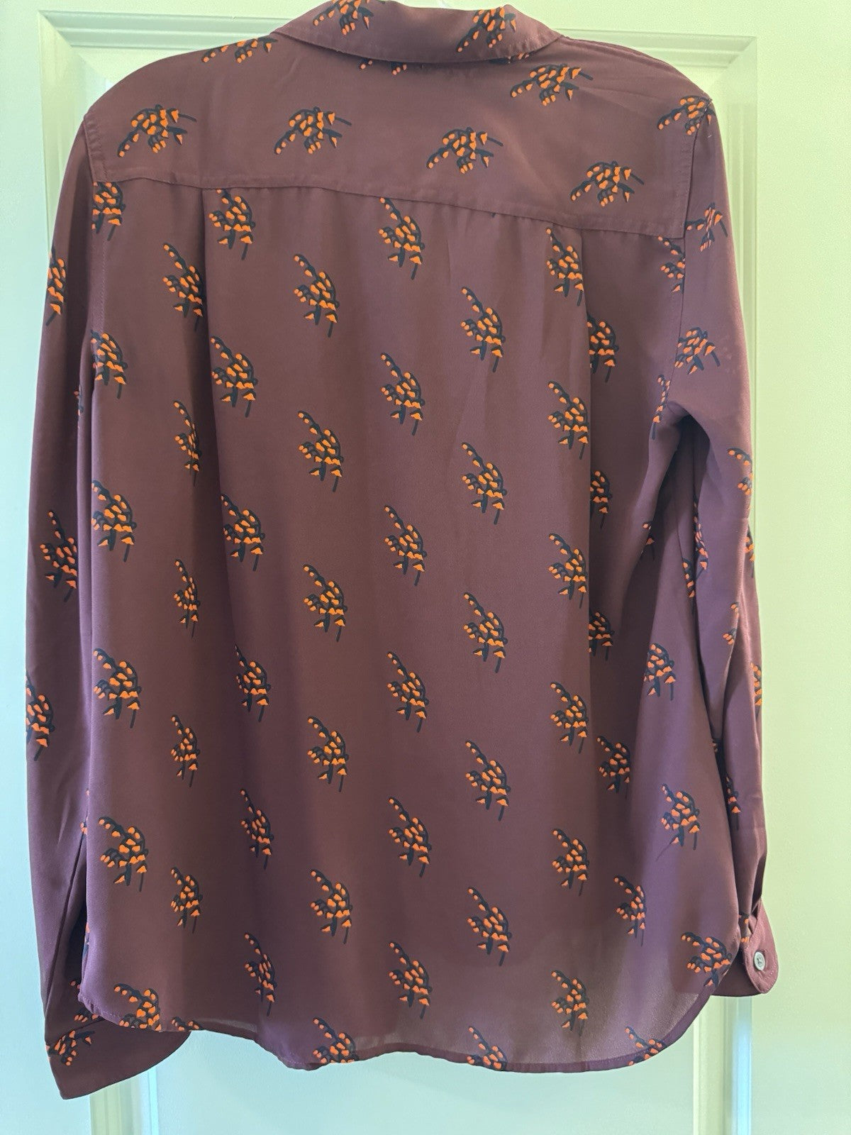 LOFT Women’s Burgundy Button Front Blouse Floral Print Long Sleeve Sz M