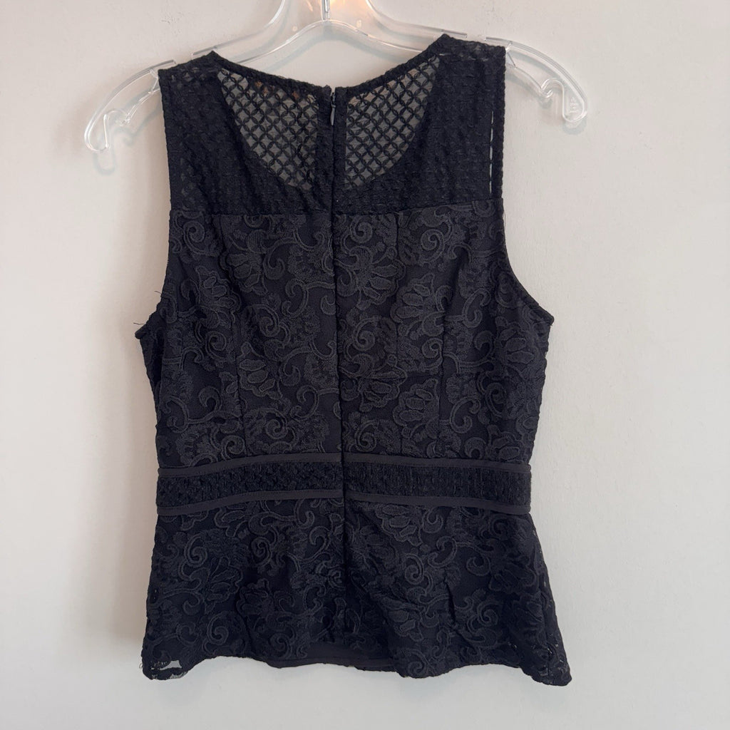 Skies Are Blue Lace Peplum Top Black Sleeveless Blouse Women’s S Boutique 