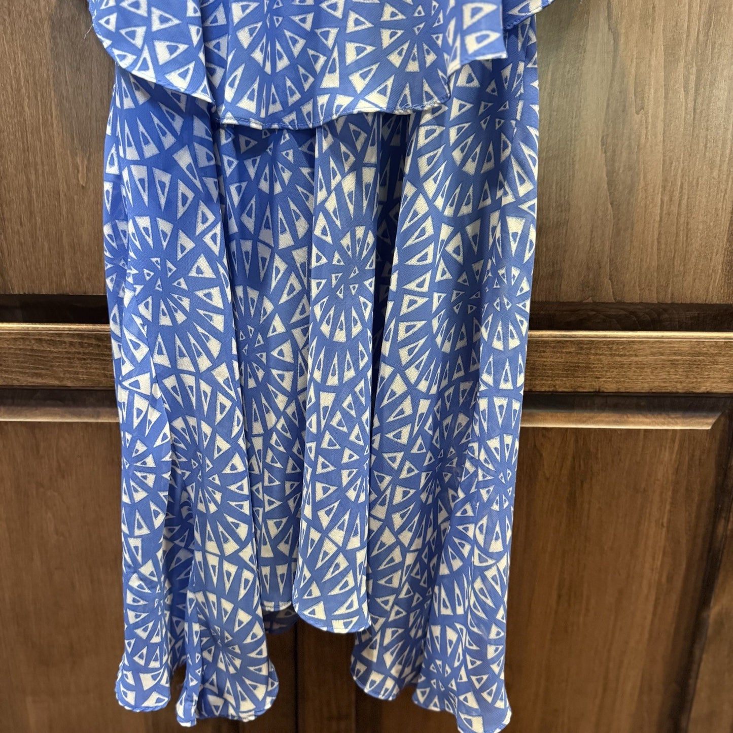 London Times Women’s Blue Geometric Print Sleeveless Dress Size 4