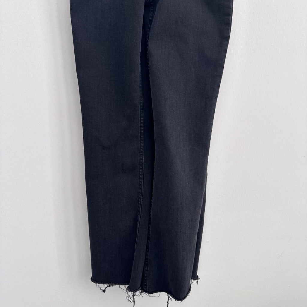 ZARA Trafaluc Black Denim Overalls XS Zip Front Raw Hem Cropped