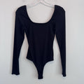 Altar’d State Black Ribbed Bodysuit M Square Neck Long Sleeve Stretch