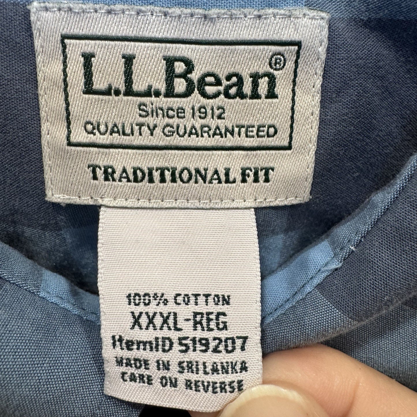 L.L. Bean Blue Plaid Button Down Shirt XXXL Traditional Fit 100% Cotton Casual