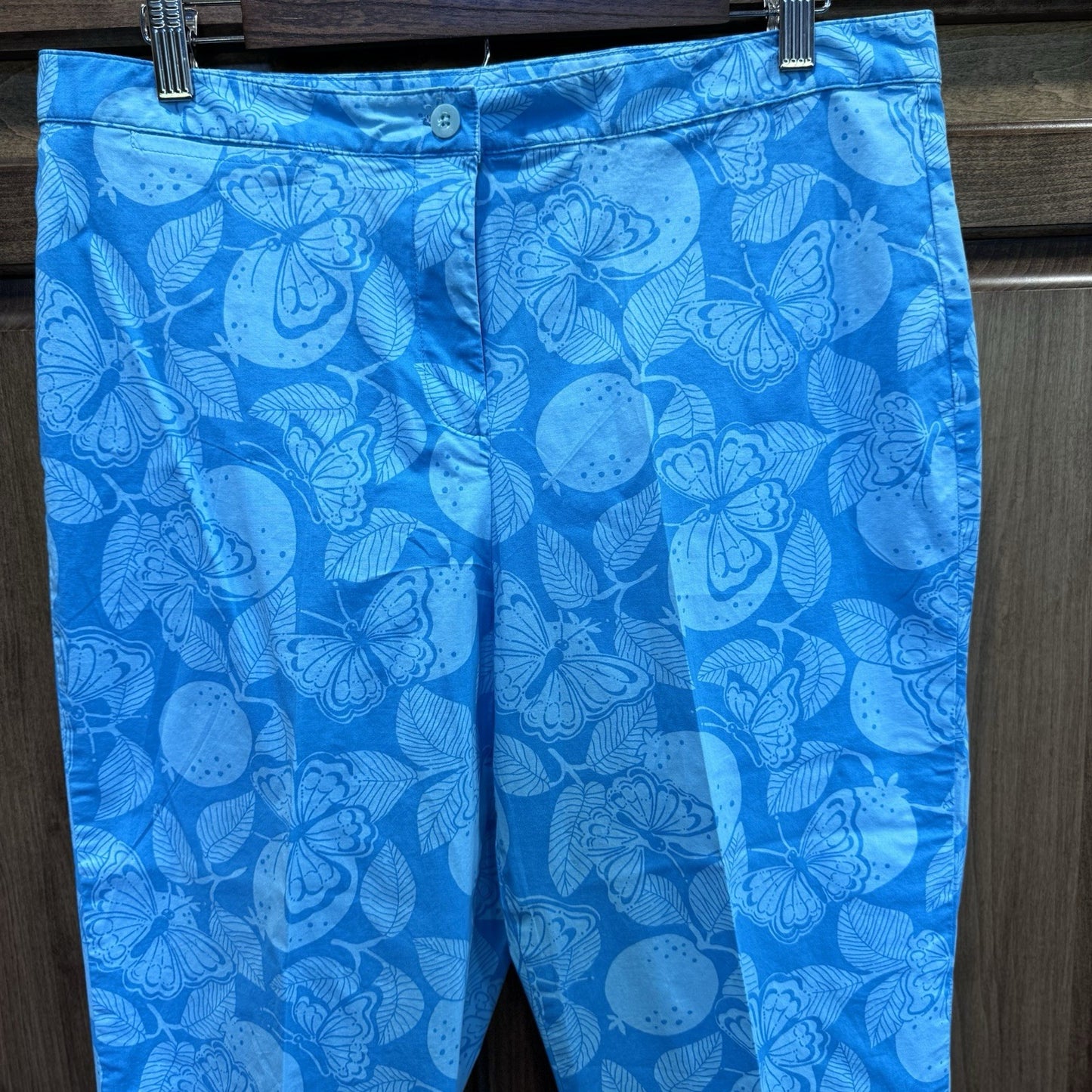 Lilly Pulitzer 14 Blue Capri Pants Butterfly Print Bi-Stretch Cotton Spandex