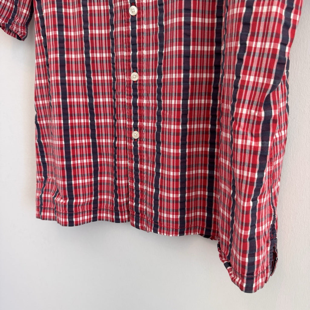 Vintage Tommy Jeans Shirt Mens XL Red Plaid Button Down Y2K Cotton Logo