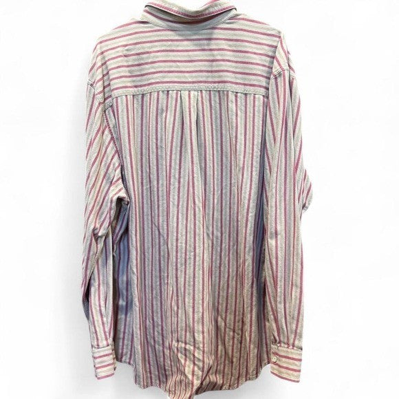 Vintage Timberland Striped Button Down Shirt XL Beige Red 100% Cotton Made in HK