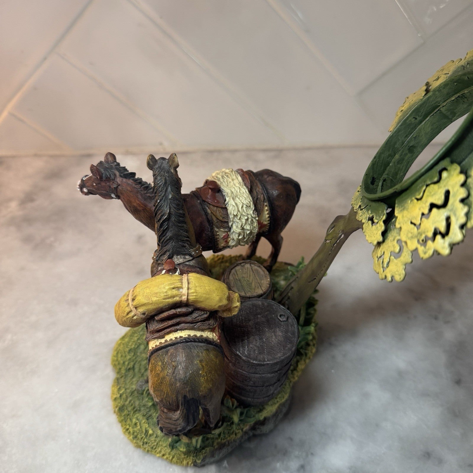 Western Horse Tree Figurine Tea Light Candle Holder Rustic Cowboy Decor Vintage