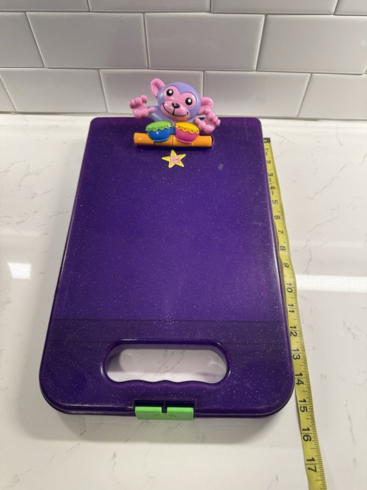 VTG LISA FRANK Funky Monkey Bongo Purple Hard Plastic Clipboard Supply Case 15"