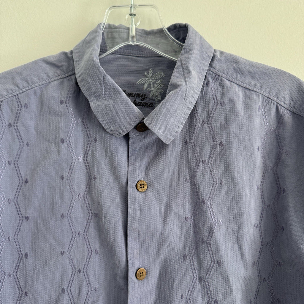 Tommy Bahama Shirt M Purple Silk Camp Button Front Embroidered