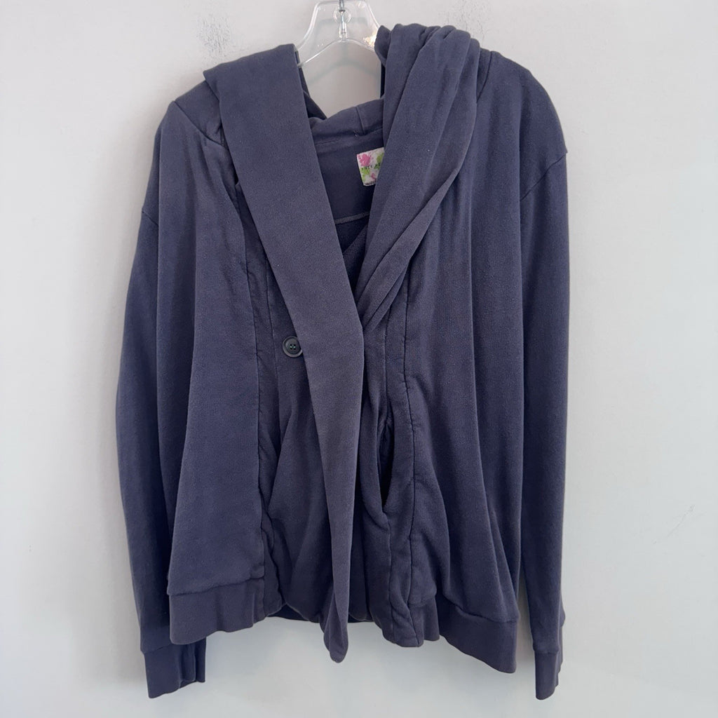Free People Hooded Wrap Jacket Hoodie Purple Cotton Button Front Small Womens