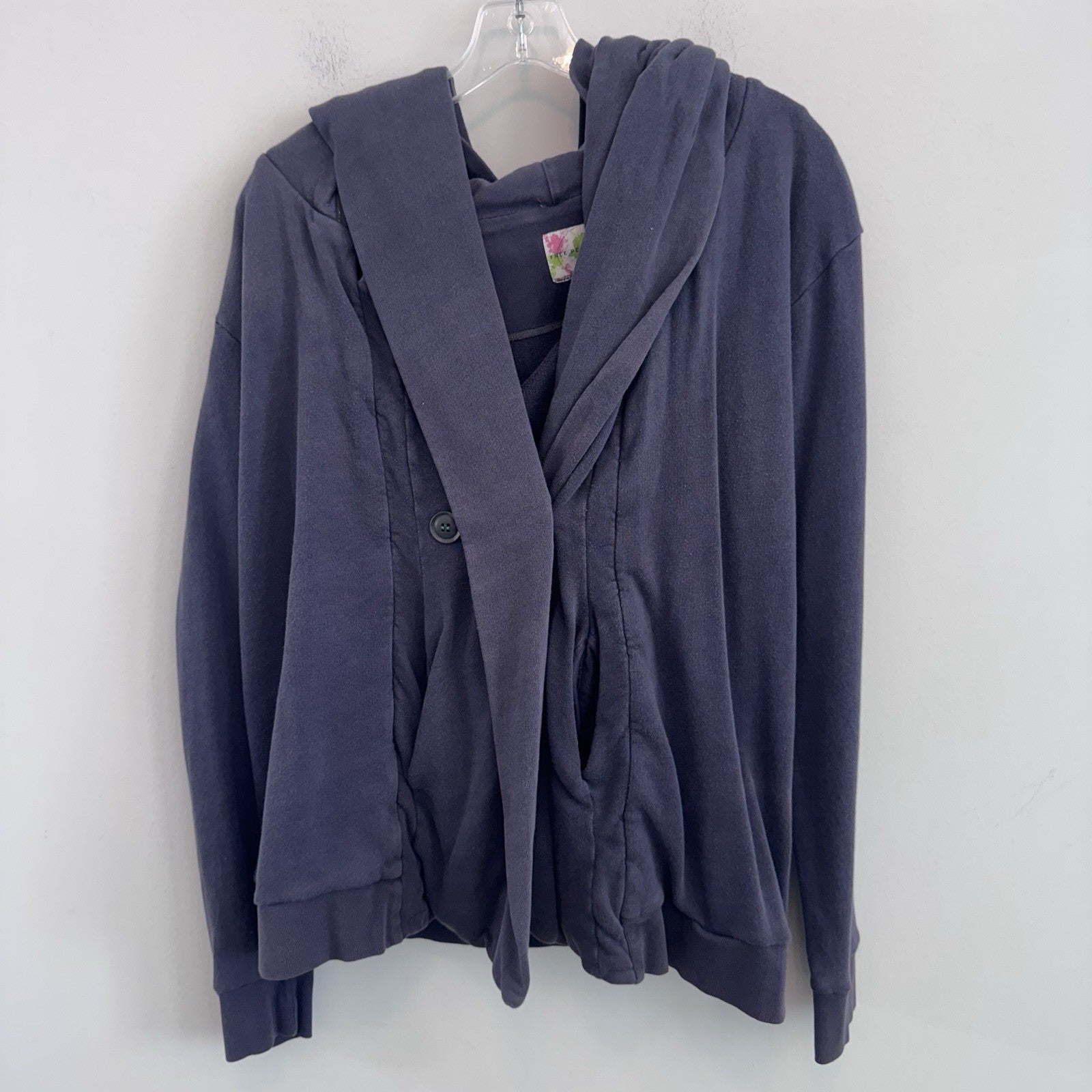 Free People Hooded Wrap Jacket Hoodie Purple Cotton Button Front Small Womens