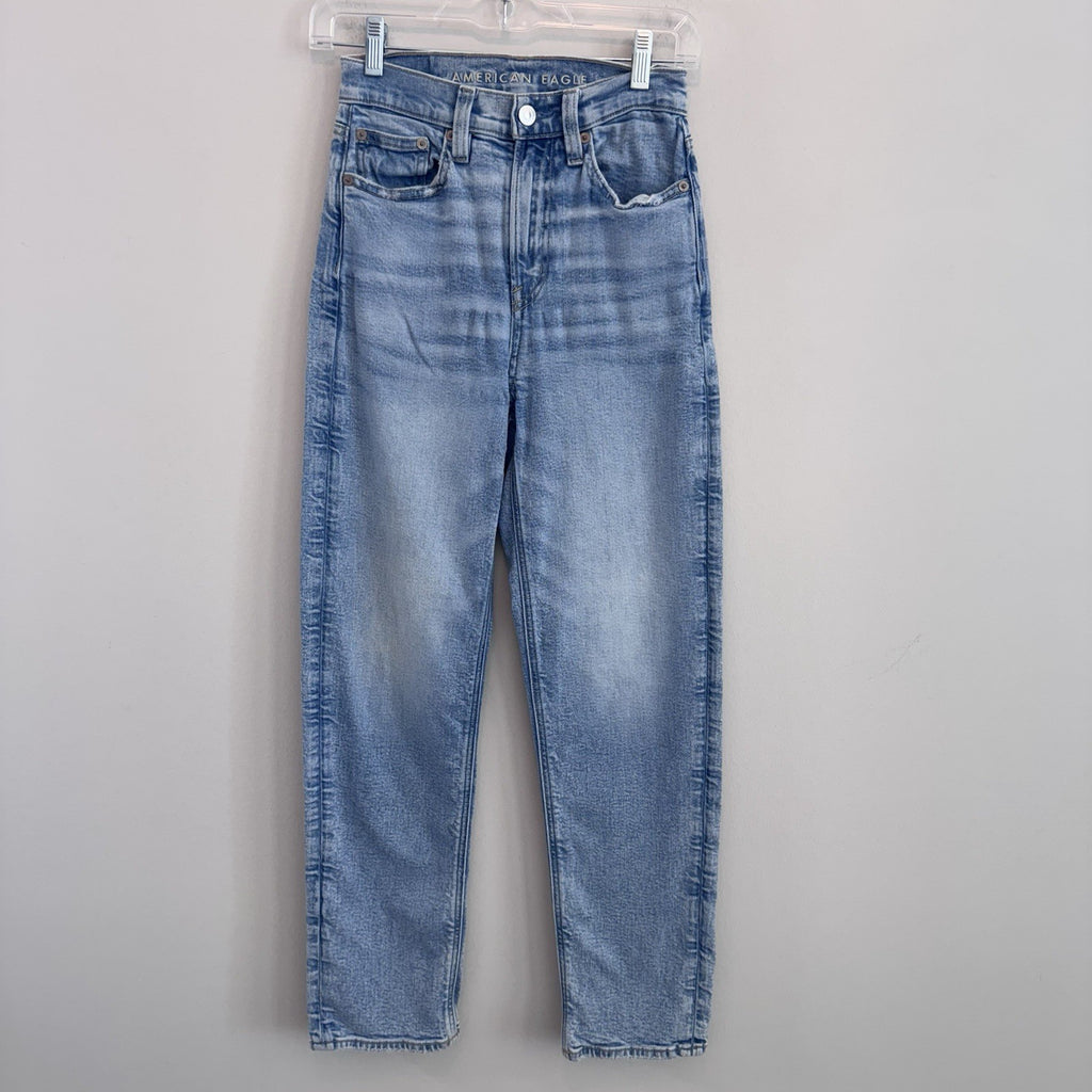 American Eagle Highest Rise Boyfriend Jeans 00 Short Light Wash Stretch Womens