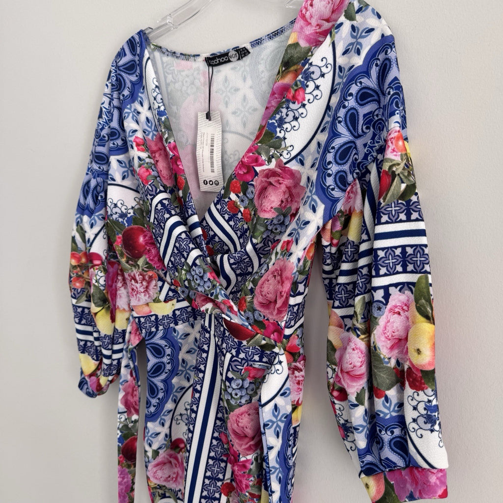 Boohoo Night Floral Tile Print Bodycon Dress US 10 Off Shoulder NWT