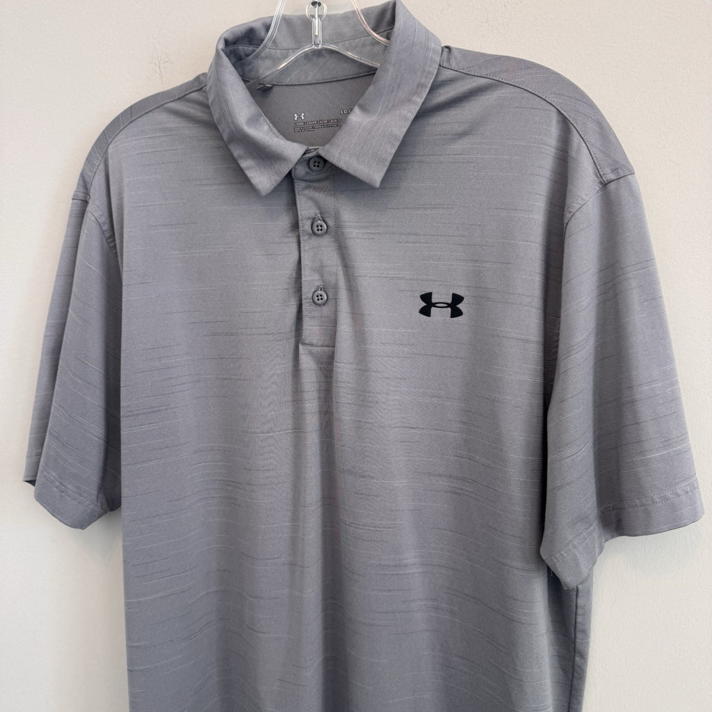 Under Armour HeatGear Men's Large Gray Polo Shirt Loose Fit Golf Activewear