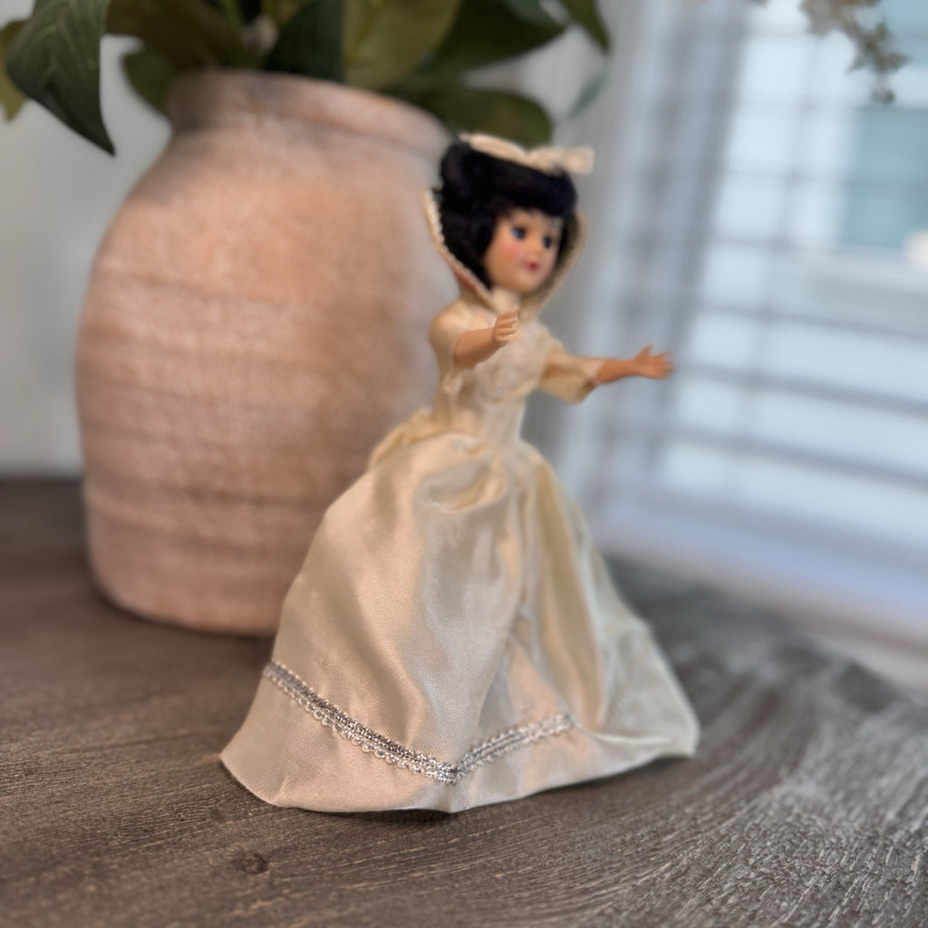 Vintage 8" Sleepy Eye Bride Doll Cream Satin Gown Silver Trim Made in China
