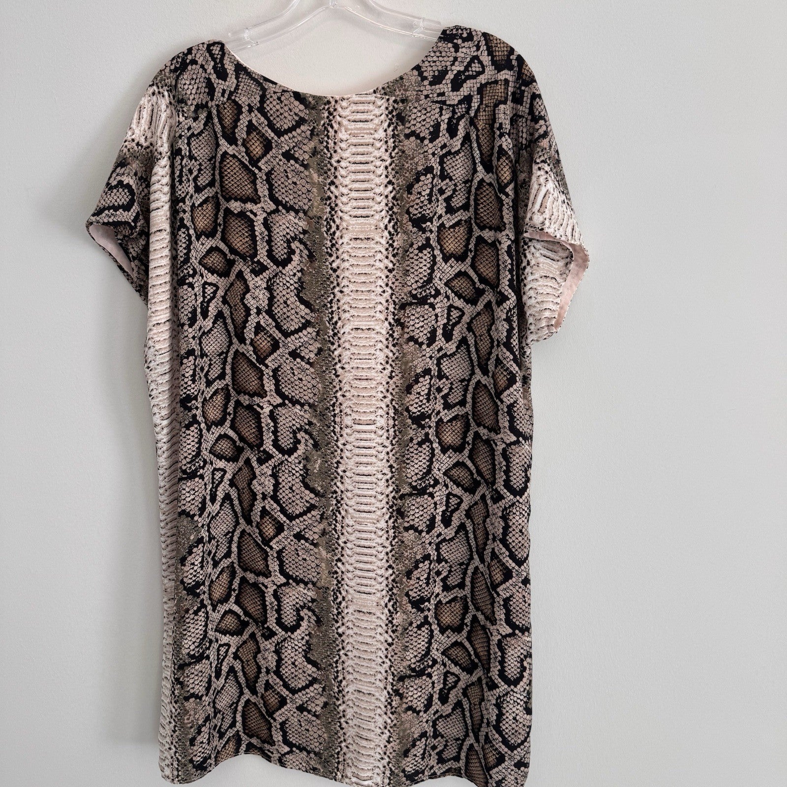 Buddy Love Snake Print Shift Dress Medium Pink Tan V-Neck Lined Women’s