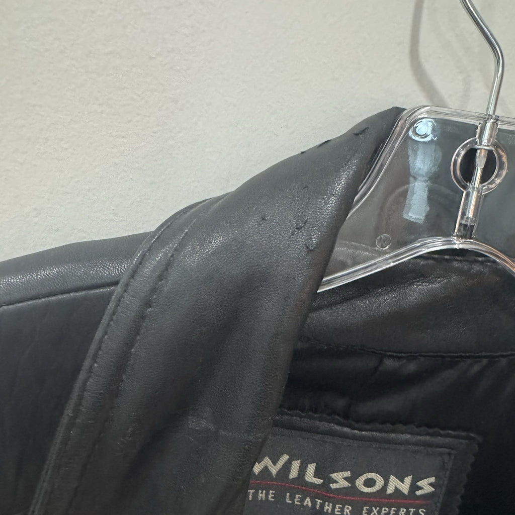 Wilsons Leather Black Trench Coat Mens Medium Belted Vintage Long Jacket