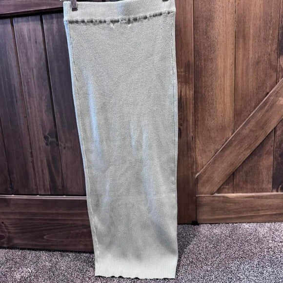 Missguided Ribbed Button-Down Midi Skirt | Sage Green | Size M / US 4