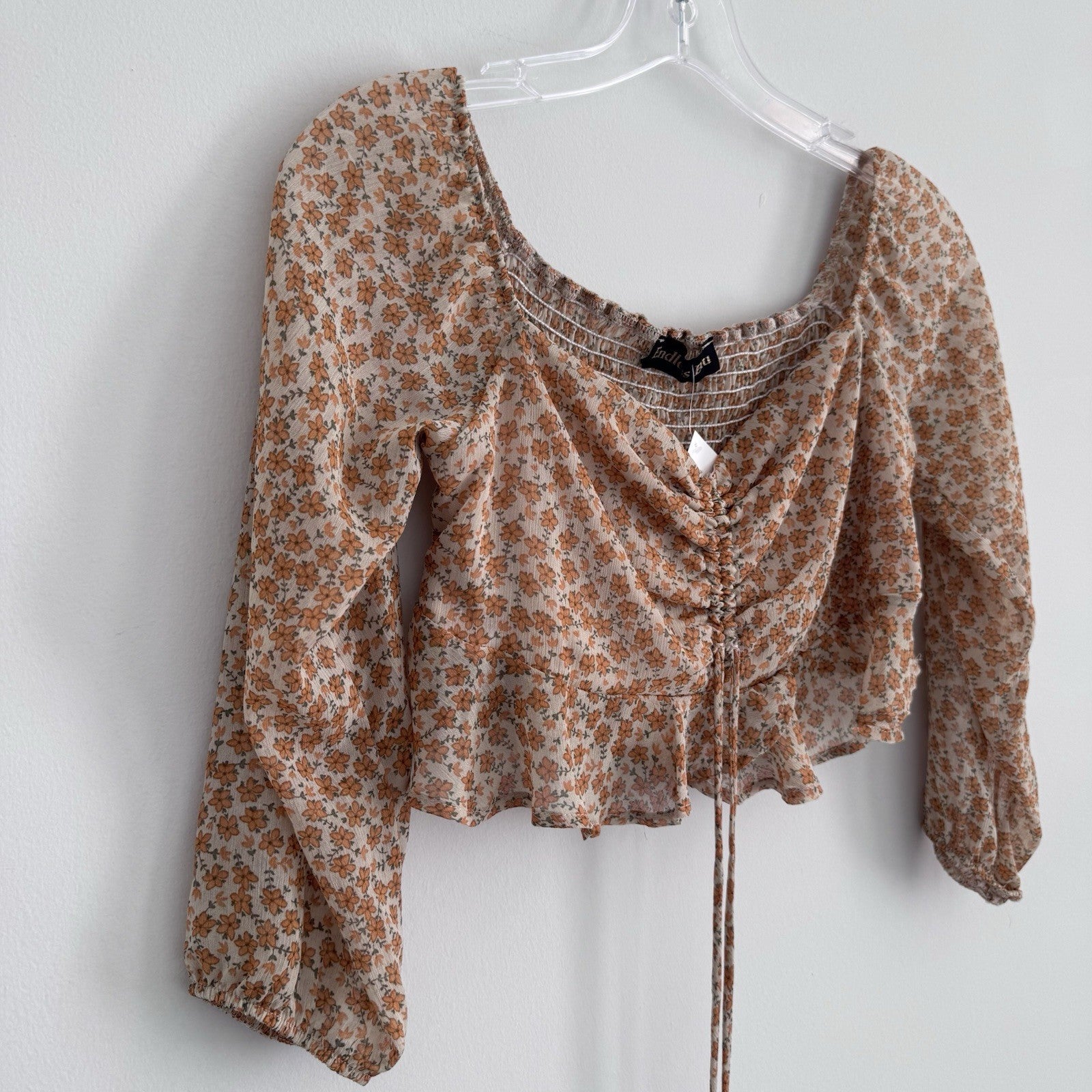 Endless Blu Lauria Top M Smocked Floral Crop Y2K Boho NWT