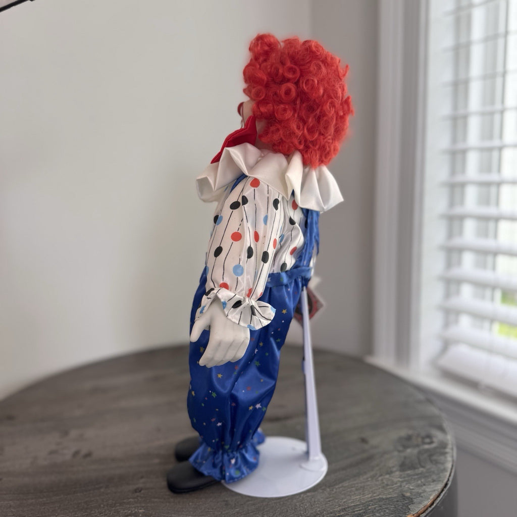 Vintage Circus Parade Porcelain Clown Doll 16" Red Hair Hand Painted Bisque Tag