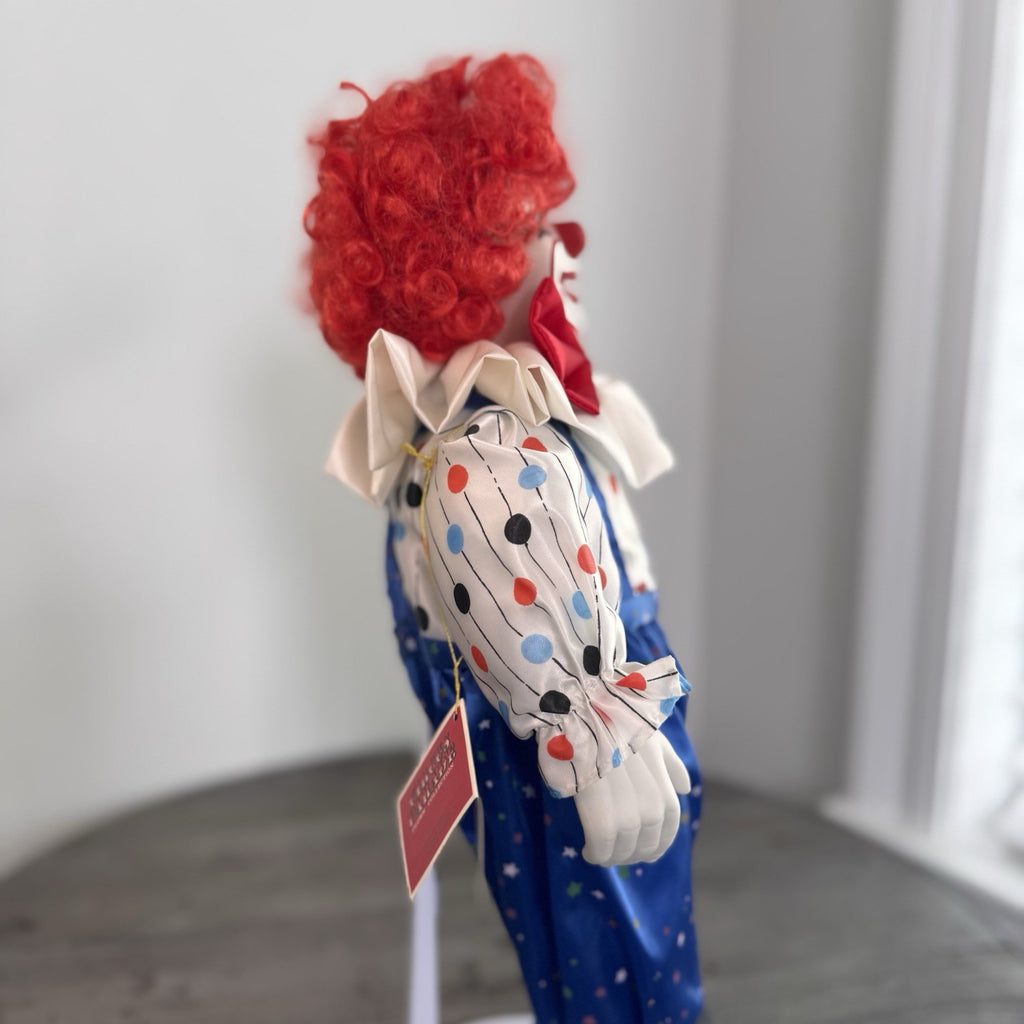 Vintage Circus Parade Porcelain Clown Doll 16" Red Hair Hand Painted Bisque Tag