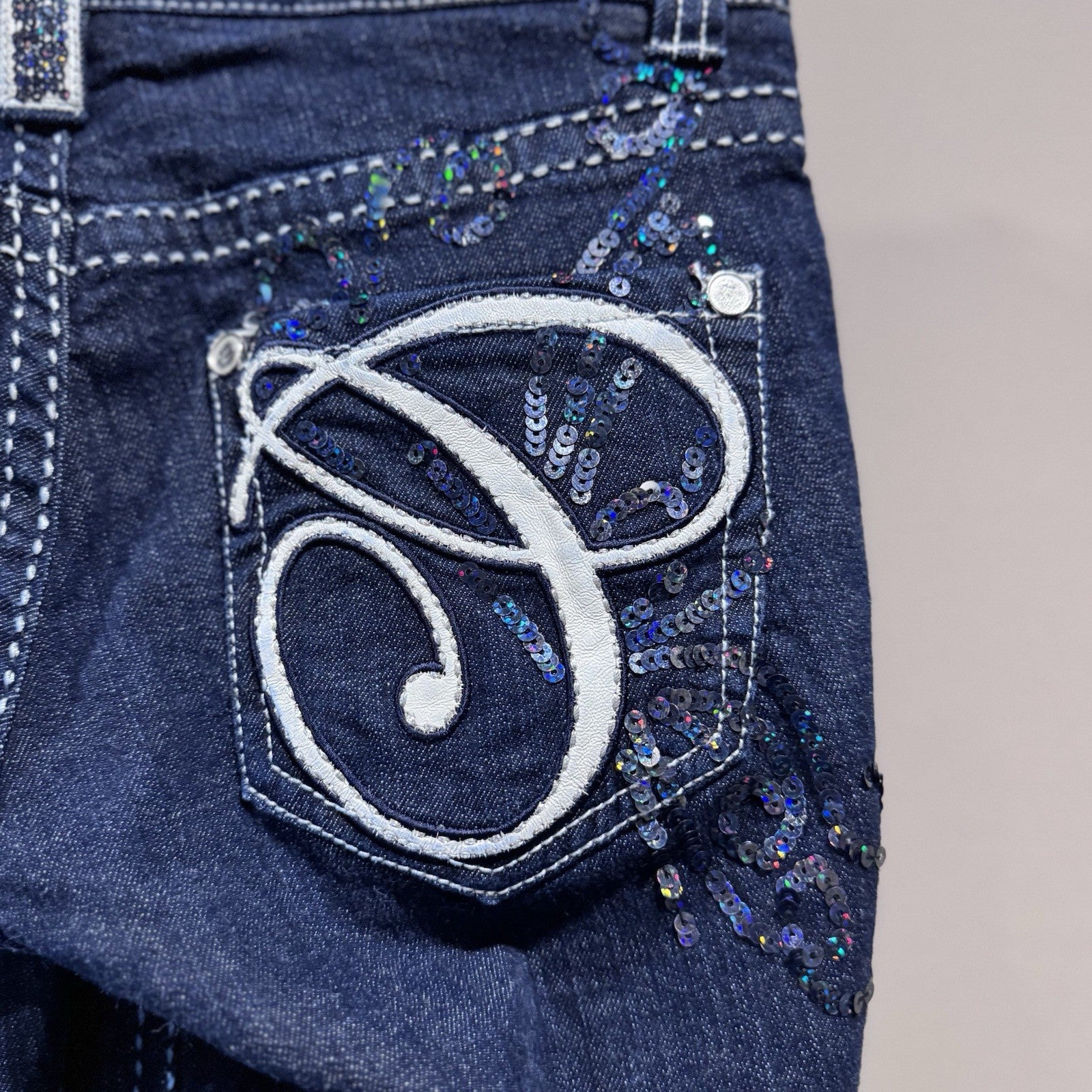 Coogi Jeans Capris 5/6 Juniors Dark Wash Sequin Embellished Denim Bling Logo Y2K