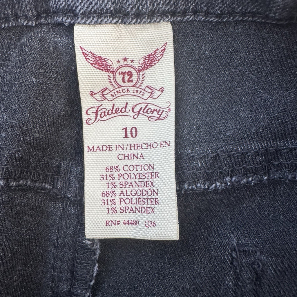 Faded Glory Black Denim Mini Skirt Frayed Hem Y2K Size 10